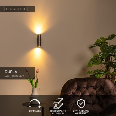 Lucide DUPLA - Wall spotlight / Wall light - 2xGU10 (MR11) - Grey iron